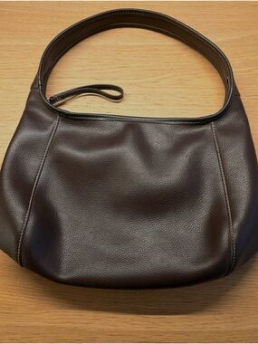 Vintage Liz Claiborne Dark Brown Genuine Pebbled Leather Shoulder Bag